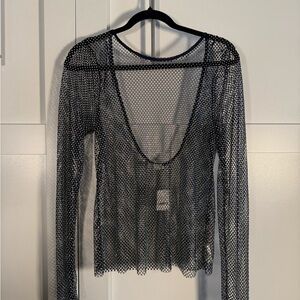 Free People Navy Mesh Chemise